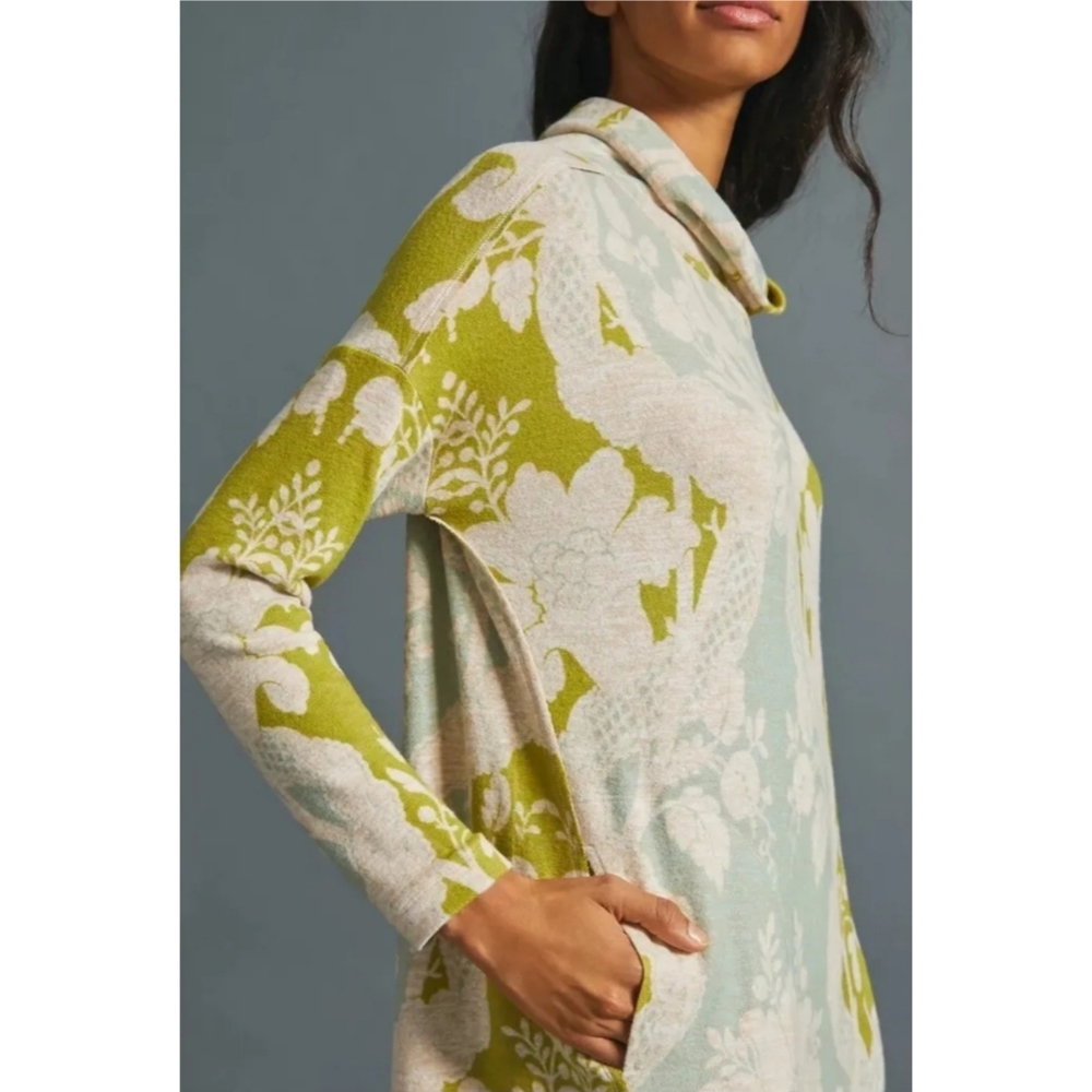 Anthro Saturday Sunday Green Floral Draped Neck Petite Dress SP Boho - Picture 8 of 15